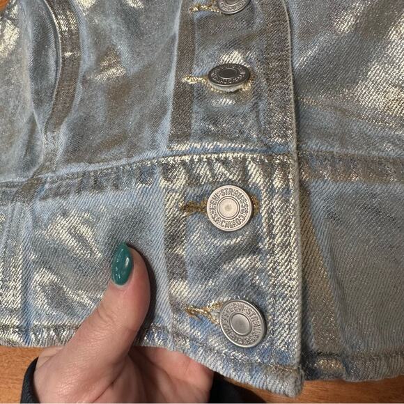 Levi’s Metallic Silver Jean Vest Corset Crop Top Sz L Festival Country Southern - Picture 11 of 11